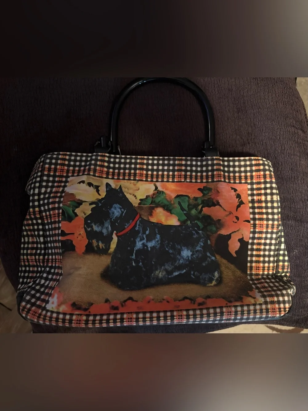 Black Scottish Terrier Dog Plaid St John’s Bay Handbag tote bag like NEW